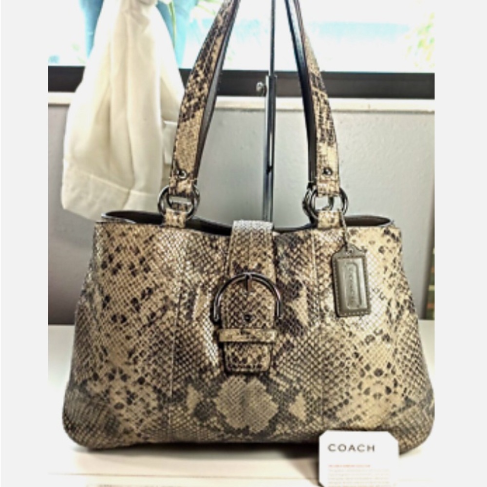Coach Tan And Black Python Snake Print Shoulder B… - image 1